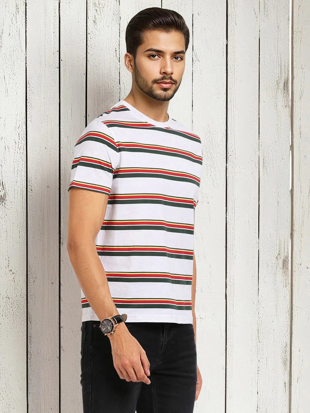 Indian Terrain Men's Half Sleeve Regular Fit White Round Neck T-Shirt